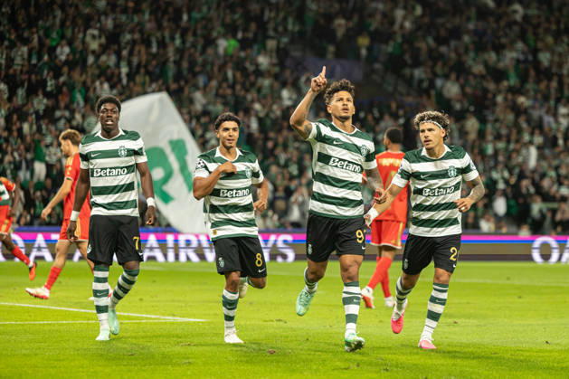 Luis Suarez celebrating after goal seen in football match between Sporting CP and LASK in UEFA Champions League 2026 27 at Estadio JosÃ Alvalade, Lisboa, Portugal (Luis Loureiro Ball Raw Images PT) Lisboa Estadio JosÃ Alvalade Portugal Copyright: xLuisxLoureirox LloureiroSPCxLUSK-3267