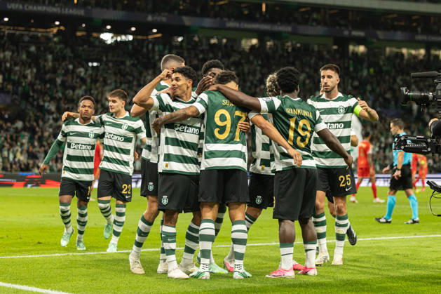 Luis Suarez celebrating after goal seen in football match between Sporting CP and LASK in UEFA Champions League 2026 27 at Estadio JosÃ Alvalade, Lisboa, Portugal (Luis Loureiro Ball Raw Images PT) Lisboa Estadio JosÃ Alvalade Portugal Copyright: xLuisxLoureirox LloureiroSPCxLUSK-3316