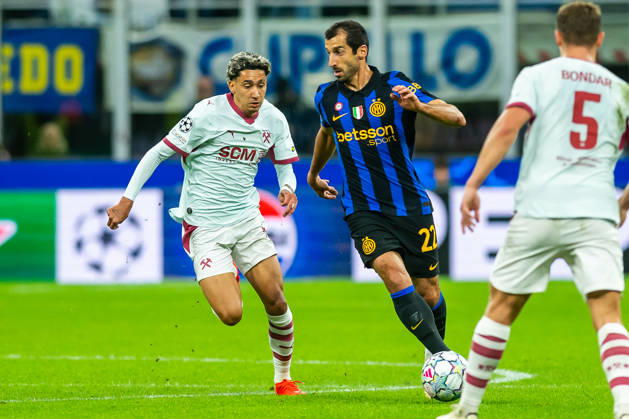 Marlon Gomes Henrikh Mkhitaryan seen during UEFA Champions League 2026 27 league phase game between Internazionale Milano and FC Shakhtar Donetsk (Gleb Soboliev Ball Raw Images) Milan San Siro Italy Copyright: xGlebxSobolievx glebsoboliev_inter_shakhtar_058