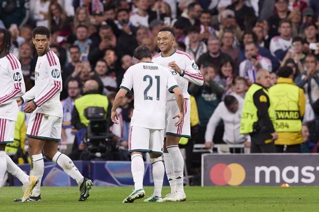 October 21, 2026, Madrid, Spain: (From L to R) Brahim Diaz and Kylian Mbappe (Real Madrid CF) celebrate a goal during the UEFA Champions League 2026 2027 match between Real Madrid CF and RB Leipzig..Final score: Real Madrid 4-1 RB Leipzig. Madrid Spain - ZUMAs197 20261021_aaa_s197_454 Copyright: xFedericoxTitonex