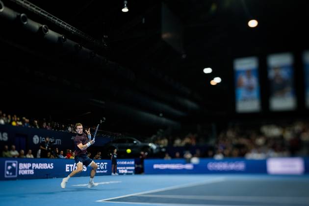 Jiri Lehecka of the Czech Republic pictured in action during the European Open ATP, Tennis Herren tennis tournament in Brussels, on Thursday 22 October. This year s edition of the tournament is taking place from 17 to 25 October JASPERxJACOBS  x190644537x