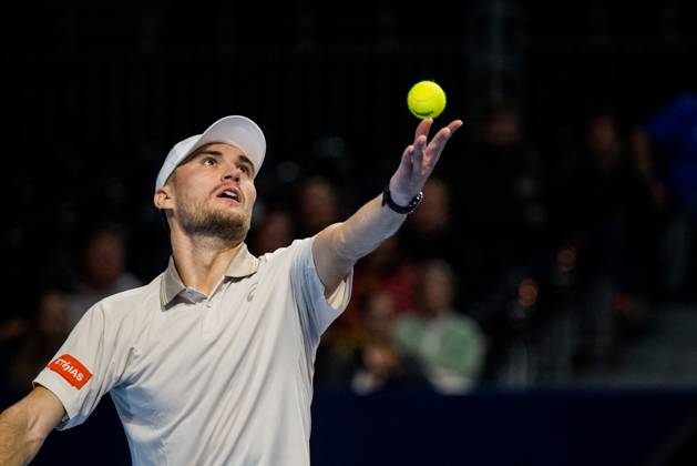 Raphael Collignon of Belgium pictured in action during the European Open ATP, Tennis Herren tennis tournament in Brussels, on Thursday 22 October. This year s edition of the tournament is taking place from 17 to 25 October JASPERxJACOBS  x190644737x
