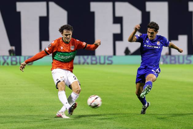 ZAGREB , 22-10-2026 , Maksimir Stadium , season 2026 2027 , Europa League football match day 3 , match between Dinamo Zagreb and NEC , Picture shows NEC player Tobias Storm Dinamo Zagreb - NEC  x208956970x Copyright: