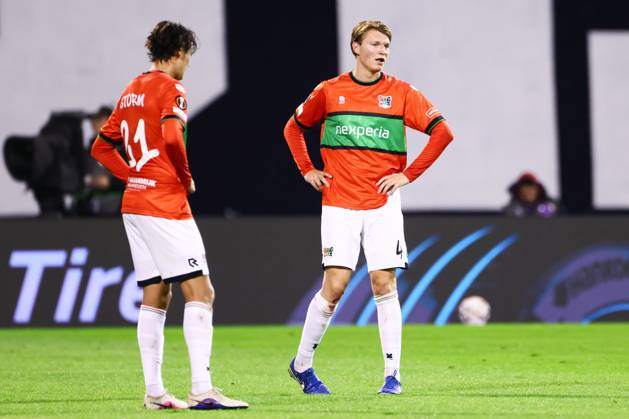 ZAGREB , 22-10-2026 , Maksimir Stadium , season 2026 2027 , Europa League football match day 3 , match between Dinamo Zagreb and NEC , Picture shows NEC player Perr Schuurs disappointed Dinamo Zagreb - NEC  x208957253x Copyright: