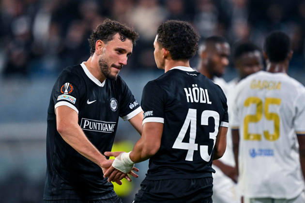 SOCCER - UEFA EL, Sturm vs Marseille GRAZ,AUSTRIA,22.OCT.26 - SOCCER - UEFA Europa League, SK Sturm Graz vs Olympique de Marseille. Image shows Valmir Matoshi and Jacob Hoedl (Sturm).  GEPAxpictures xAvnixRetkoceri