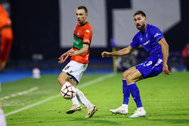 ZAGREB , 22-10-2026 , Maksimir Stadium , season 2026 2027 , Europa League football match day 3 , match between Dinamo Zagreb and NEC , Picture shows NEC player Darko Nejasmic, Dinamo Zagreb player Dion Beljo Dinamo Zagreb - NEC  x208957550x Copyright: