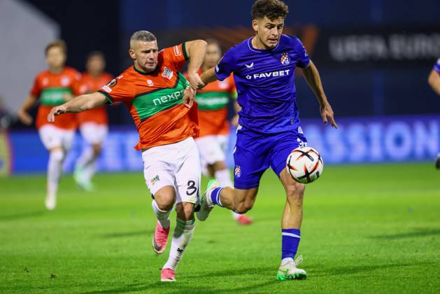 ZAGREB , 22-10-2026 , Maksimir Stadium , season 2026 2027 , Europa League football match day 3 , match between Dinamo Zagreb and NEC , Picture shows NEC player Bryan Linssen Dinamo Zagreb - NEC  x208957555x Copyright: