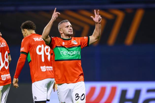 ZAGREB , 22-10-2026 , Maksimir Stadium , season 2026 2027 , Europa League football match day 3 , match between Dinamo Zagreb and NEC , Picture shows NEC player Bryan Linssen celebrating the 2-2 Dinamo Zagreb - NEC  x208957561x Copyright: