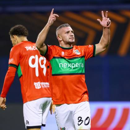 ZAGREB , 22-10-2026 , Maksimir Stadium , season 2026 2027 , Europa League football match day 3 , match between Dinamo Zagreb and NEC , Picture shows NEC player Bryan Linssen celebrating the 2-2 Dinamo Zagreb - NEC  x208957562x Copyright: