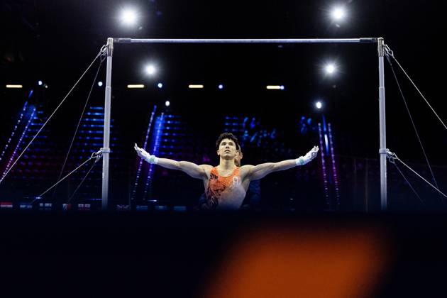 ROTTERDAM - Jermain Gruenberg (NED) during the All-Around final at the World Gymnastics Championships in Rotterdam Ahoy. IRIS VAN DEN BROEK ANP xVIxANPxSportx xxANPxIVx 573285978 originalFilename: 573285978.jpg