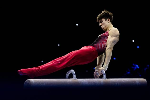ROTTERDAM - Arsenii Dukhno (WG2) during the All-Around final at the World Gymnastics Championships in Rotterdam Ahoy. IRIS VAN DEN BROEK ANP xVIxANPxSportx xxANPxIVx 573287632 originalFilename: 573287632.jpg