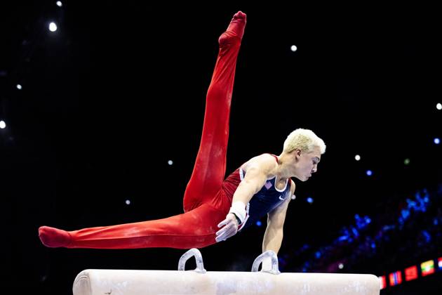 ROTTERDAM - Danila Leykin (USA) during the All-Around final at the World Gymnastics Championships in Rotterdam Ahoy. IRIS VAN DEN BROEK ANP xVIxANPxSportx xxANPxIVx 573290479 originalFilename: 573290479.jpg