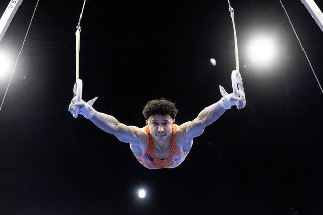 ROTTERDAM - Jermain Gruenberg (NED) during the All-Around final at the World Gymnastics Championships in Rotterdam Ahoy. IRIS VAN DEN BROEK ANP xVIxANPxSportx xxANPxIVx 573291555 originalFilename: 573291555.jpg