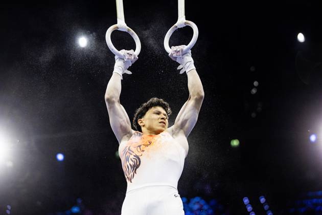 ROTTERDAM - Jermain Gruenberg (NED) during the All-Around final at the World Gymnastics Championships in Rotterdam Ahoy. IRIS VAN DEN BROEK ANP xVIxANPxSportx xxANPxIVx 573291560 originalFilename: 573291560.jpg