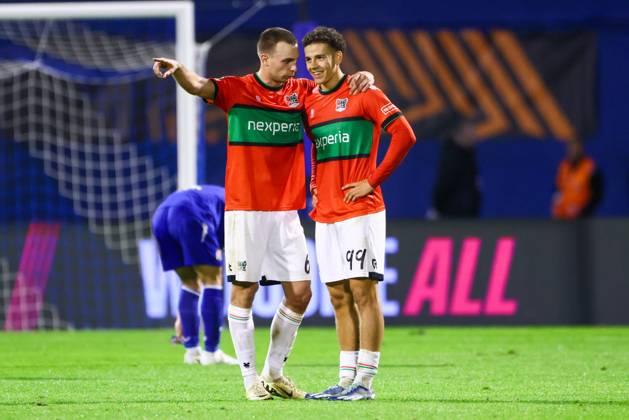 ZAGREB , 22-10-2026 , Maksimir Stadium , season 2026 2027 , Europa League football match day 3 , match between Dinamo Zagreb and NEC , Picture shows NEC player Darko Nejasmic, NEC player Clement Bischoff Dinamo Zagreb - NEC  x208960179x Copyright:
