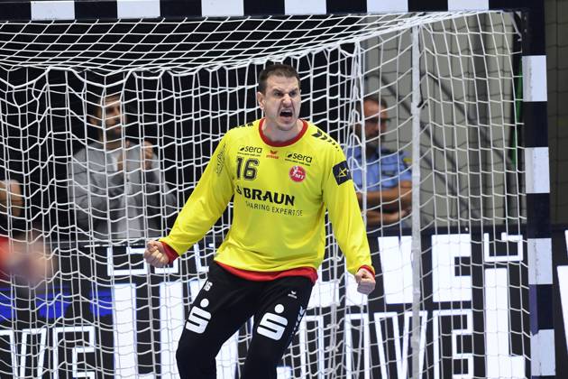 Jubel bei Nebojsa Simic (Torwart MT Melsungen 16) , GER, MT Melsungen - Orlen Wisla Plocks (POL), Handball, Champions League Maenner, Group Matches, Saison 2026 2027, 22.10.2026, GER, MT Melsungen - Orlen Wisla Plock, CL Maenner, Group Match, Saison 2026 2027, 22.10.2026 Kassel Copyright: xEibner-Pressefotox xRolandxSippelx EP_RSL