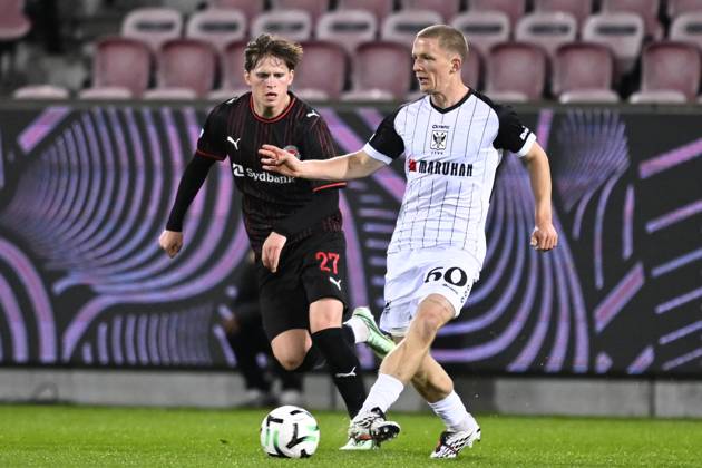 FC Midtjylland v Sint-Truidense VV - UEFA Conference League HERNING, DENMARK - OCTOBER 22 : Johannesen Sofus midfielder of Midtjylland and Vanwesemael Robert-Jan defender of Sint-Truidense VV during the UEFA Conference League 2026 27 League Phase matchday 2 match between FC Midtjylland and Sint-Truidense VV on October 22, 2026 in Herning, Denmark, 22 10 2026 Herning Denmark  Copyright: xTomasxSiskx