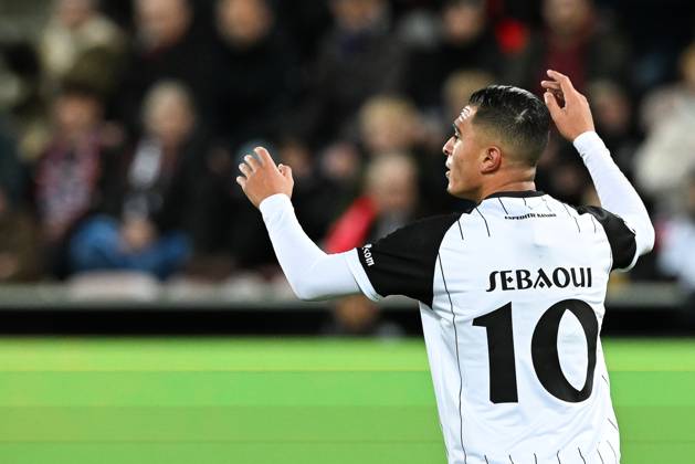 STVV s Ilias Sebaoui looks dejected during a soccer game between Danish FC Midtjylland and Belgian Sint-Truidense VV, Thursday 22 October 2026 in Herning, Denmark, on the second day of the UEFA Conference League league phase. JILLxDELSAUX  x190688304x