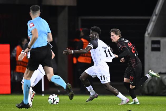FC Midtjylland v Sint-Truidense VV - UEFA Conference League HERNING, DENMARK - OCTOBER 22 : Mbuku Nathanael forward of Sint-Truidense VV during the UEFA Conference League 2026 27 League Phase matchday 2 match between FC Midtjylland and Sint-Truidense VV on October 22, 2026 in Herning, Denmark, 22 10 2026 Herning Denmark  Copyright: xTomasxSiskx