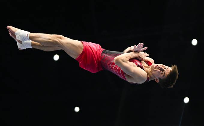 Netherlands Artistic Gymnastics World Championships 9270868 22.10.2026 Arsenii Dukhno of Team World Gymnastics Neutral Athletes 2 competes in the floor exercise during the men s team final at the 2026 World Artistic Gymnastics Championships in Rotterdam, the Netherlands. Alexey Filippov Sputnik Rotterdam Netherlands  Copyright: xAlexeyxFilippovx