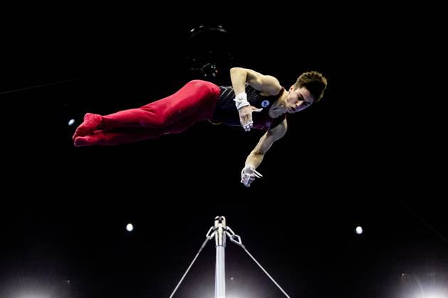 ROTTERDAM - Arsenii Dukhno (WG2) during the All-Around final at the World Gymnastics Championships in Rotterdam Ahoy. IRIS VAN DEN BROEK ANP xVIxANPxSportx xxANPxIVx 573295619 originalFilename: 573295619.jpg