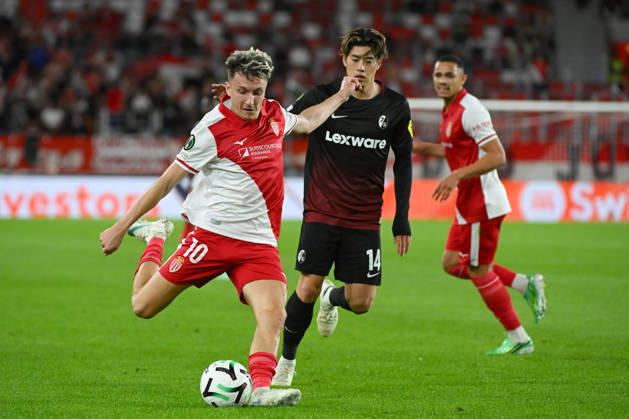 FOOTBALL : AS Monaco VS SC Freiburg - UEFA Conference League - 22 10 2026 Aleksandr Golovin (ASM) Yuito Suzuki (SC Freiburg) - UEFA Conference League match between AS Monaco and SC Freiburg on October 22, 2026 at the Louis II Stadium in Monaco. MonacoMonaco  Copyright: xWilliamxCannarellax