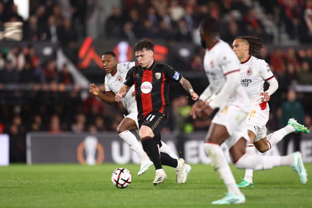 Bournemouth v AC Milan 22 October 2026, Bournemouth - UEFA Europa League - Bournemouth v AC Milan - Ben Gannon-Doak of Bournemouth - Photo: Jacques Feeney Offside. Bournemouth UK Copyright: xJacquesxFeeneyx xOffsidexOffside