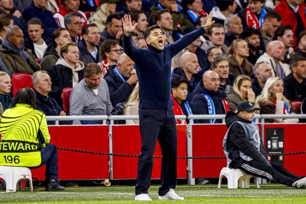 AMSTERDAM - AFC Ajax head coach Michel Sanchez reacts during the UEFA Conference League match between AFC Ajax and Atalanta BC at the Johan Cruijff ArenA on October 22, 2026 in Amsterdam, the Netherlands. WART BRINKERHOF ANP Conference League 2026 27 xVIxANPxSportx xMarcelxterxBalsxIVx 573298644 originalFilename: 573298644.jpg