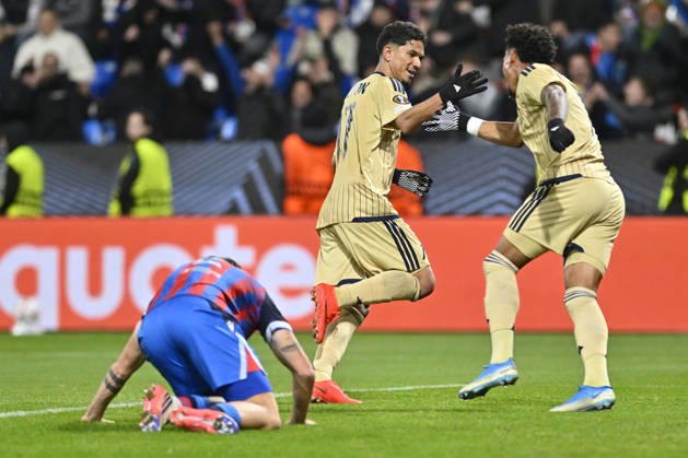 Fotball UEFA Europa League 3rd round match: Viktoria Plzen vs Levski Sofia in Pilsen, Czech Republic, October 22, 2026. Everton Bala (centre) of Levski Sofia celebrates goal. (CTKxPhoto MiroslavxChaloupka) CTKPhotoP2026102209800  CTKPhotoP2026102209800