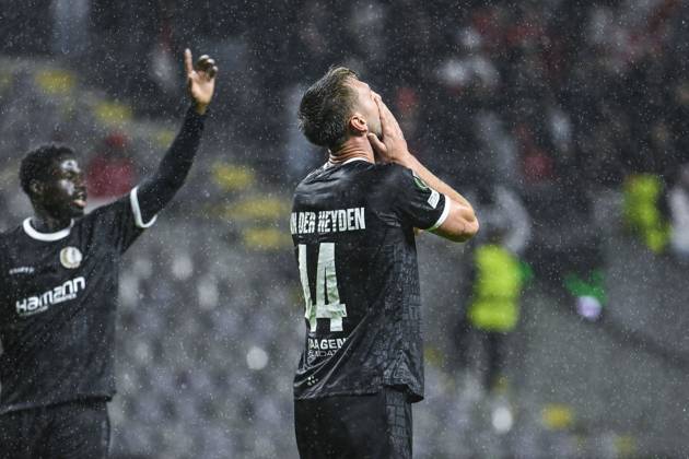 Siebe Van der Heyden of KAA Gent reacts after missing a big chance during a soccer game between Portuguese SC Braga and Belgian soccer team KAA Gent, Thursday 22 October 2026 in Braga, Portugal, the second match in the UEFA Conference League league phase. TOM GOYVAERTS TomxGoyvaerts  x190698611x