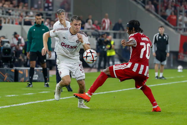 Olympiacos F.C. v AC Sparta Prague UEFA Europa League Bruno Onyemaechi of Olympiacos F.C. and Matej Jurásek of AC Sparta Prague during the UEFA Europa League match at Karaiskakis Stadium, Piraeus 22 10 2026 UK Newspapers OUT Copyright: xYannisxHalasx FIL-24108-0062