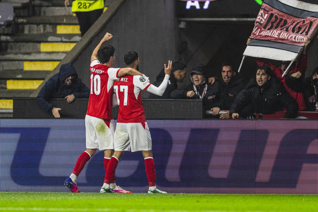 Gabri Martinez of SC Braga celebrates after scoring team s second goal during the UEFA Conference League 2026 27 League Phase MD2 match between SC Braga vs KAA Gent at Estádio Municipal de Braga on October 22th,2026 (Photo by Pedro Loureiro Sports Press Photo) Copyright: xPedroxLoureiro SportsxPressxPhotox Sportspressphoto_SPR263549