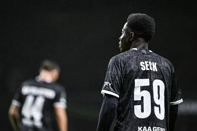 El Hadji Seck of KAA Gent pictured during a soccer game between Portuguese SC Braga and Belgian soccer team KAA Gent, Thursday 22 October 2026 in Braga, Portugal, the second match in the UEFA Conference League league phase. TOM GOYVAERTS TomxGoyvaerts  x190700117x