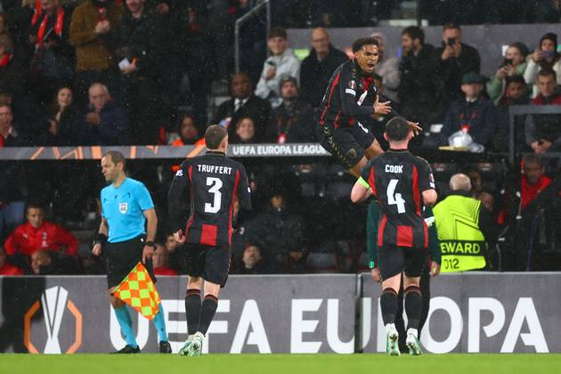 Amine Adli of AFC Bournemouth celebrates their goal to make it 3-0 AFC Bournemouth v AC Milan, UEFA Europa League, Football, Vitality Stadium, Bournemouth, UK - 22 Oct 2026Bournemouth Vitality Stadium United Kingdom  Copyright: xJamesxMarsh Shutterstockx 17230046bs