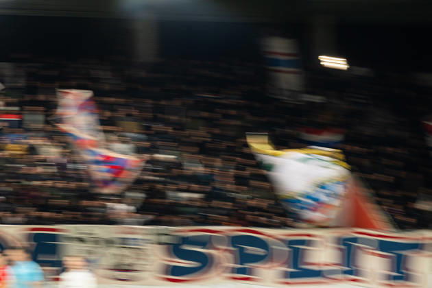 THUN, BERN - OCTOBER 22: Fans of HNK Hajduk Split wave flags during the UEFA Conference League match between FC Thun and HNK Hajduk Split at VISANA STADION on October 22, 2026 in Thun, Bern, Switzerland. Copyright: xLivioxBaeriswylx xSPPx Sportspressphoto_SPR263718