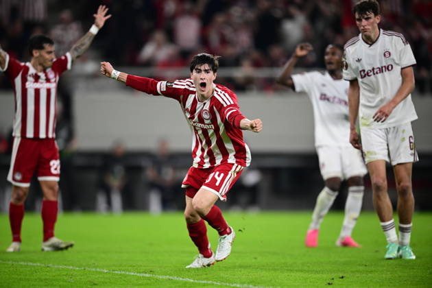 UEFA Europa League - Olympiacos FC vs AC Sparta Praha - Armando Gonzalez of Olympiacos FC celebrates after scoring during the UEFA Europa League Phase matchday 3 soccer match between Olympiacos FC and AC Sparta Praha at the Georgios Karaiskakis Stadium in Piraeus, Greece, 22 October 2026. IMAGO ONE INCH PRODUCTIONS PIRAEUS GREECE Copyright: xONExINCHxPRODUCTIONSx 7133676