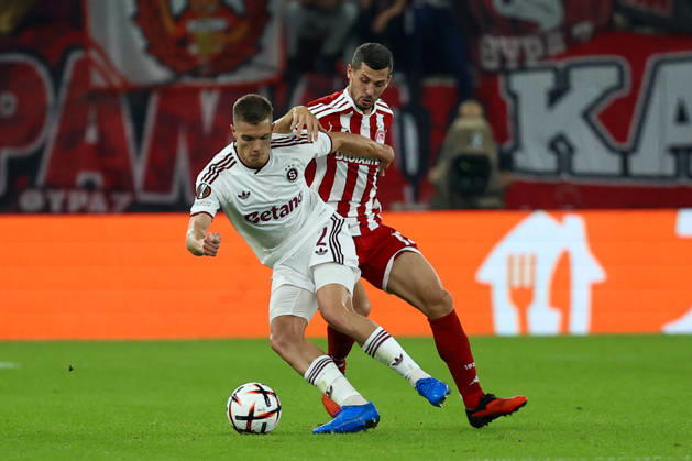 Olympiacos F.C. v AC Sparta Prague UEFA Europa League Roman Yaremchuk of Olympiacos F.C. and Martin Suchomel of AC Sparta Prague during the UEFA Europa League match at Karaiskakis Stadium, Piraeus 22 10 2026 UK Newspapers OUT Copyright: xYannisxHalasx FIL-24108-0105