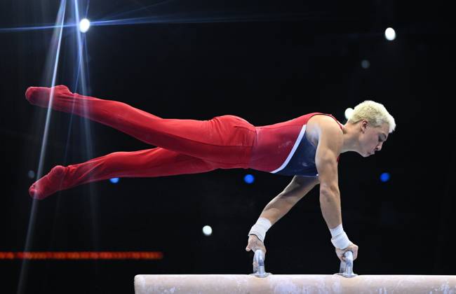 Netherlands Artistic Gymnastics World Championships 9271015 22.10.2026 Danila Leykin of the United States competes on the pommel horse during the men s all-around final at the 2026 World Artistic Gymnastics Championships in Rotterdam, the Netherlands. Alexey Filippov Sputnik Rotterdam Netherlands  Copyright: xAlexeyxFilippovx