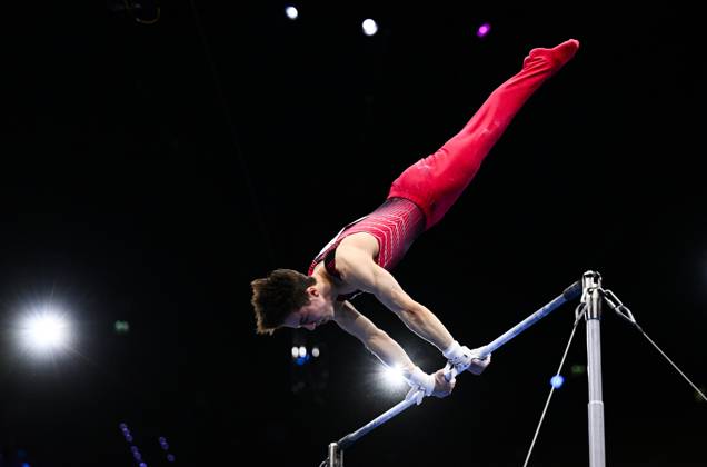 Netherlands Artistic Gymnastics World Championships 9271031 22.10.2026 Arsenii Dukhno of Team World Gymnastics Neutral Athletes 2 competes on the horizontal bar during the men s all-around final at the 2026 World Artistic Gymnastics Championships in Rotterdam, the Netherlands. Alexey Filippov Sputnik Rotterdam Netherlands  Copyright: xAlexeyxFilippovx