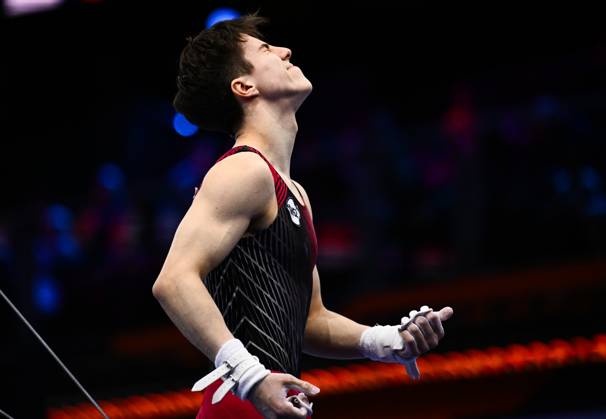 Netherlands Artistic Gymnastics World Championships 9271034 22.10.2026 Arsenii Dukhno of Team World Gymnastics Neutral Athletes 2 reacts after falling from the horizontal bar during the men s all-around final at the 2026 World Artistic Gymnastics Championships in Rotterdam, the Netherlands. Alexey Filippov Sputnik Rotterdam Netherlands  Copyright: xAlexeyxFilippovx