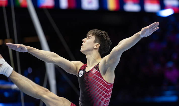 Rotterdam The Netherlands 23rd October 2026 World Championships artistic gymnastics. Men™s all round final Floor Arsenii Dukhno (RUS) turnen