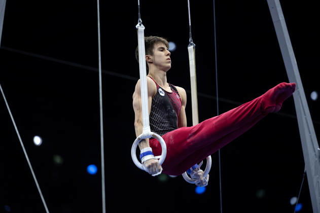 Rotterdam The Netherlands 23rd October 2026 World Championships artistic gymnastics. Men™s all round final Rings Arsenii Dukhno(RUS) turnen