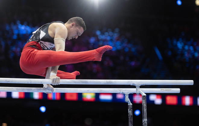 Rotterdam The Netherlands 22nd October 2026 World Championships artistic gymnastics. Men™s all round final Parallel bars Noe Seifert (SUI) turnen