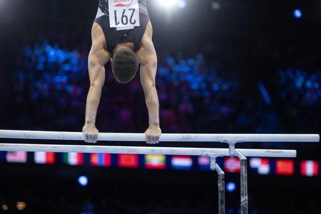 Rotterdam The Netherlands 22nd October 2026 World Championships artistic gymnastics. Men™s all round final Parallel bars Florian Langenegger (SUI) turnen