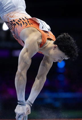 Rotterdam The Netherlands 23rd October 2026 World Championships artistic gymnastics. Pommel Horse Jermain Gruenberg (NED) turnen