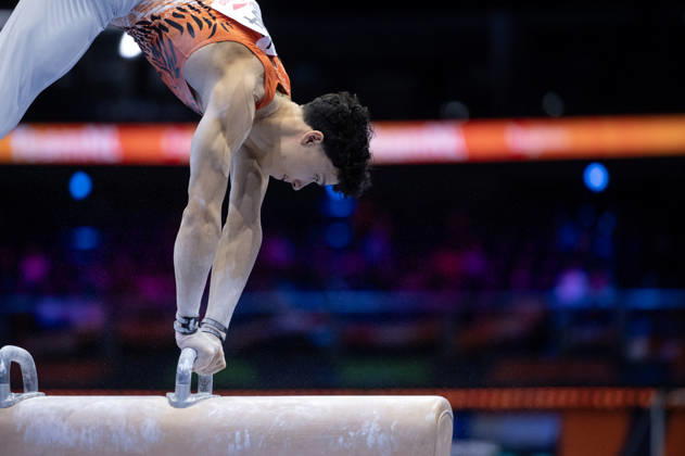 Rotterdam The Netherlands 23rd October 2026 World Championships artistic gymnastics. Pommel Horse Jermain Gruenberg (NED) turnen
