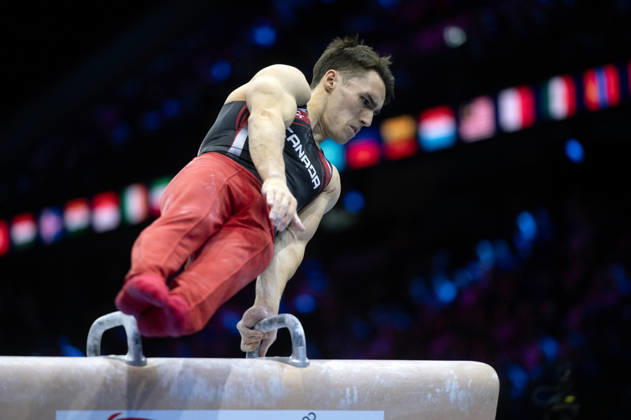 Rotterdam The Netherlands 23rd October 2026 World Championships artistic gymnastics. Pommel Horse Samuel Zakutney (CAN) turnen