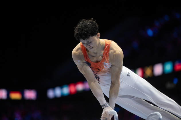 Rotterdam The Netherlands 23rd October 2026 World Championships artistic gymnastics. Pommel Horse Jermain Gruenberg (NED) turnen
