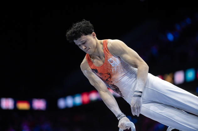 Rotterdam The Netherlands 23rd October 2026 World Championships artistic gymnastics. Pommel Horse Jermain Gruenberg (NED) turnen