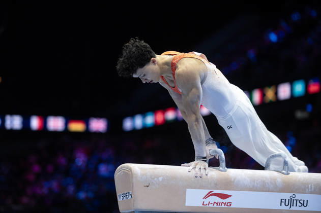 Rotterdam The Netherlands 23rd October 2026 World Championships artistic gymnastics. Pommel Horse Jermain Gruenberg (NED) turnen